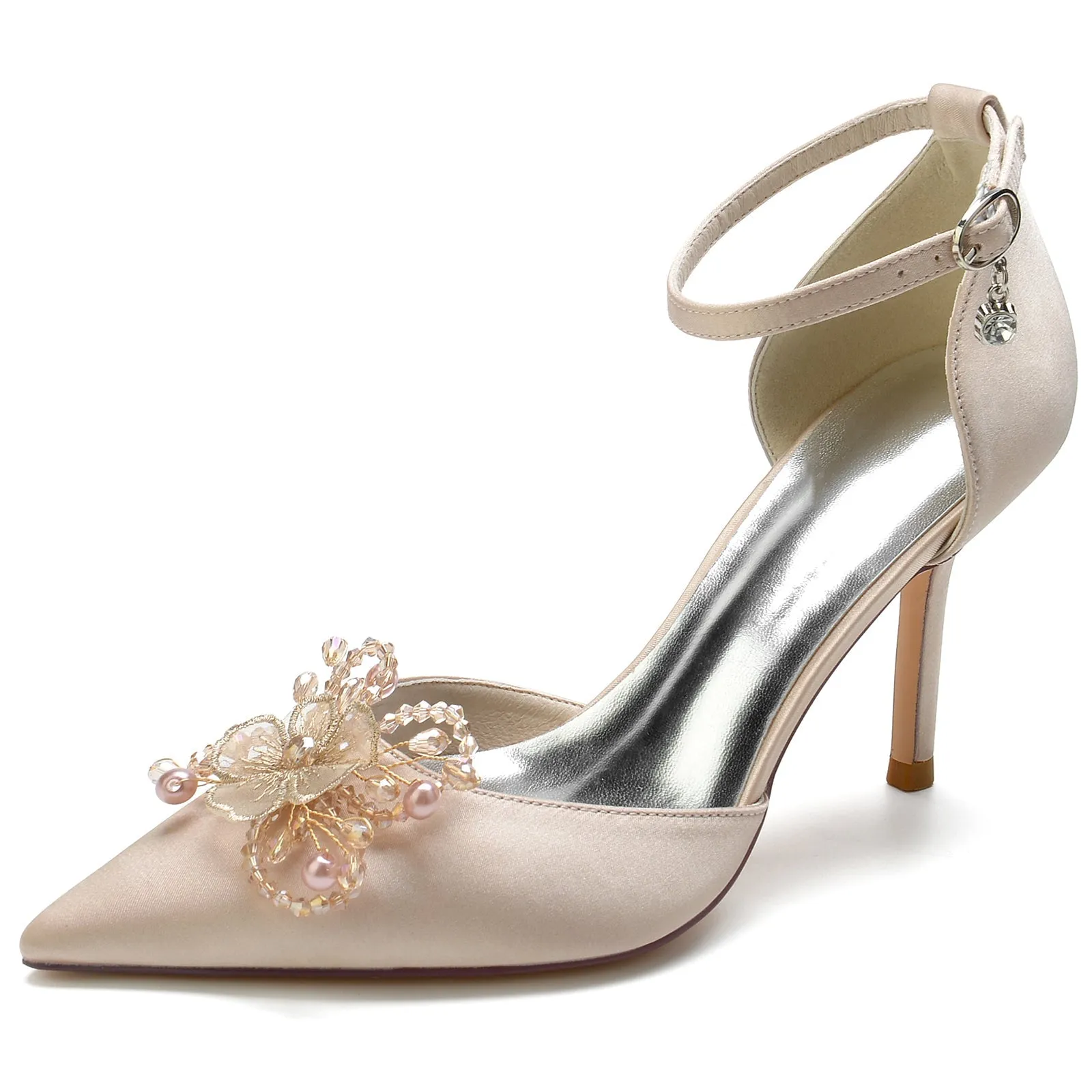 Women's Silk Satin Ankle Strap Bowknot Closed Toe Stiletto Heel Wedding Shoes sold by Lavetir