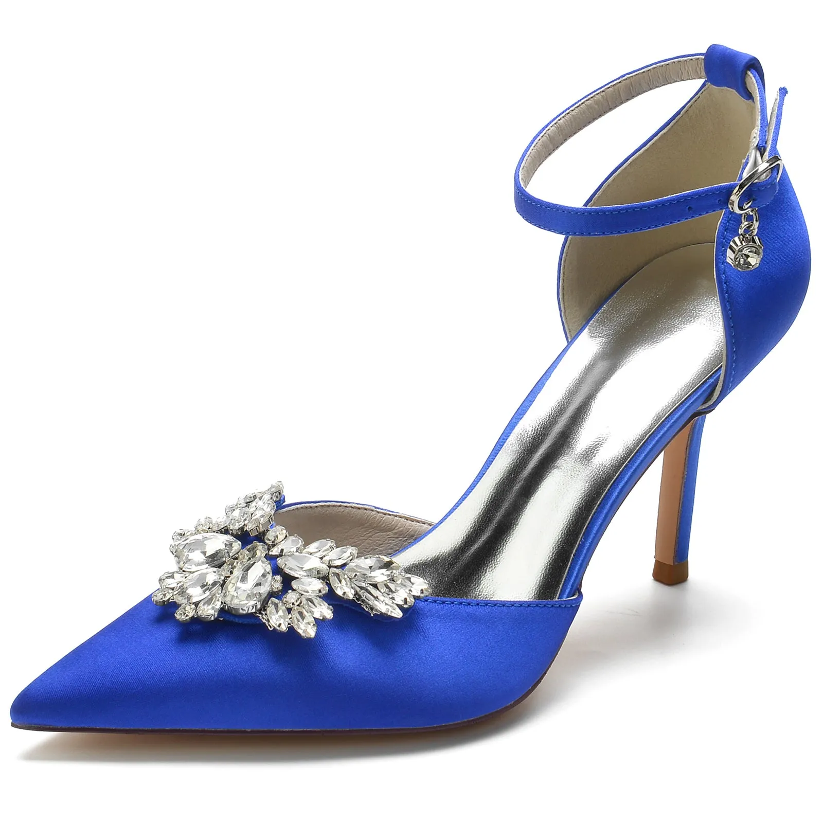 Women's Silk Satin Ankle Strap Rhinestone Closed Toe Stiletto Heel Wedding Shoes sold by Lavetir