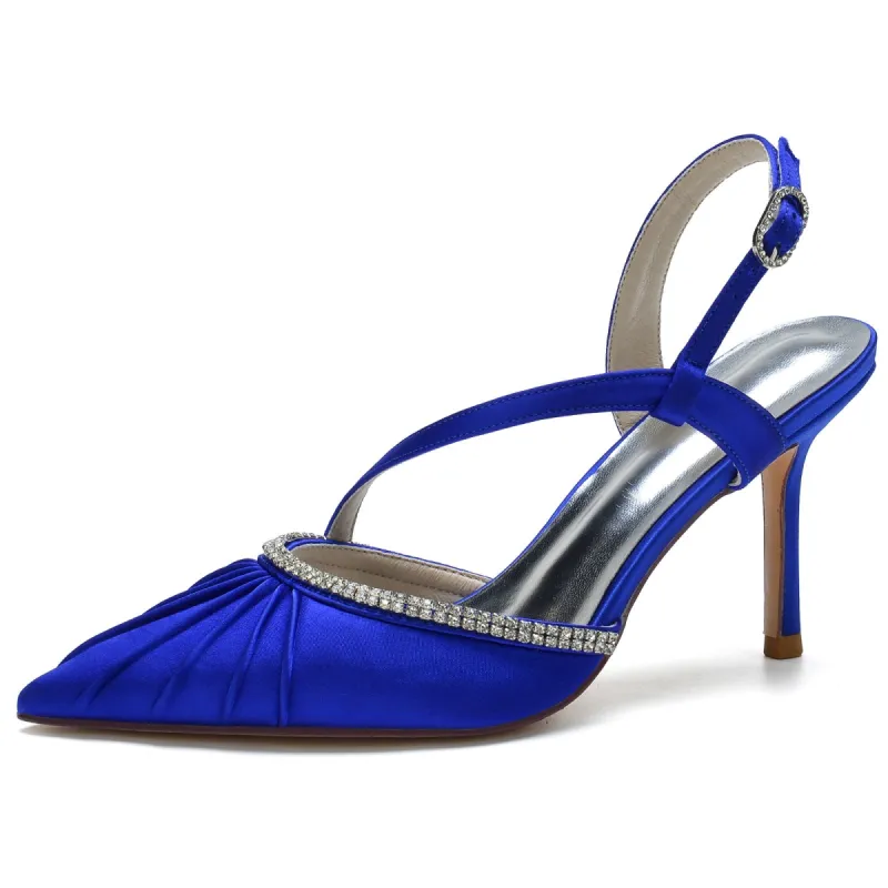 Women's nkle Strap Silk Satin Rhinestone Closed Toe Stiletto Heel Evening Shoes sold by Lavetir