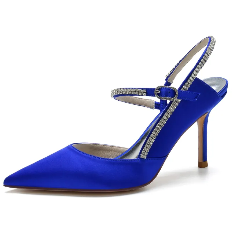 Women's Ankle Strap Rhinestone Closed Toe Silk Satin With Stiletto Heel Wedding Shoes sold by Lavetir