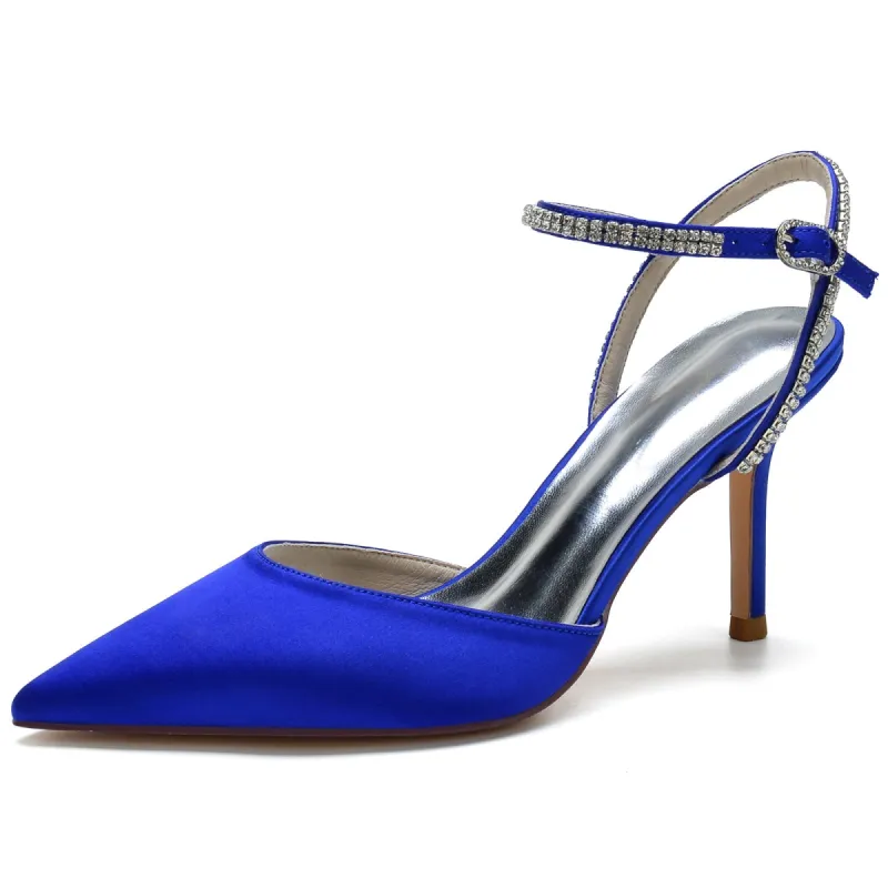 Women's Silk Satin With Rhinestone Ankle Strap Closed Toe Stiletto Heel Party Shoes sold by Lavetir