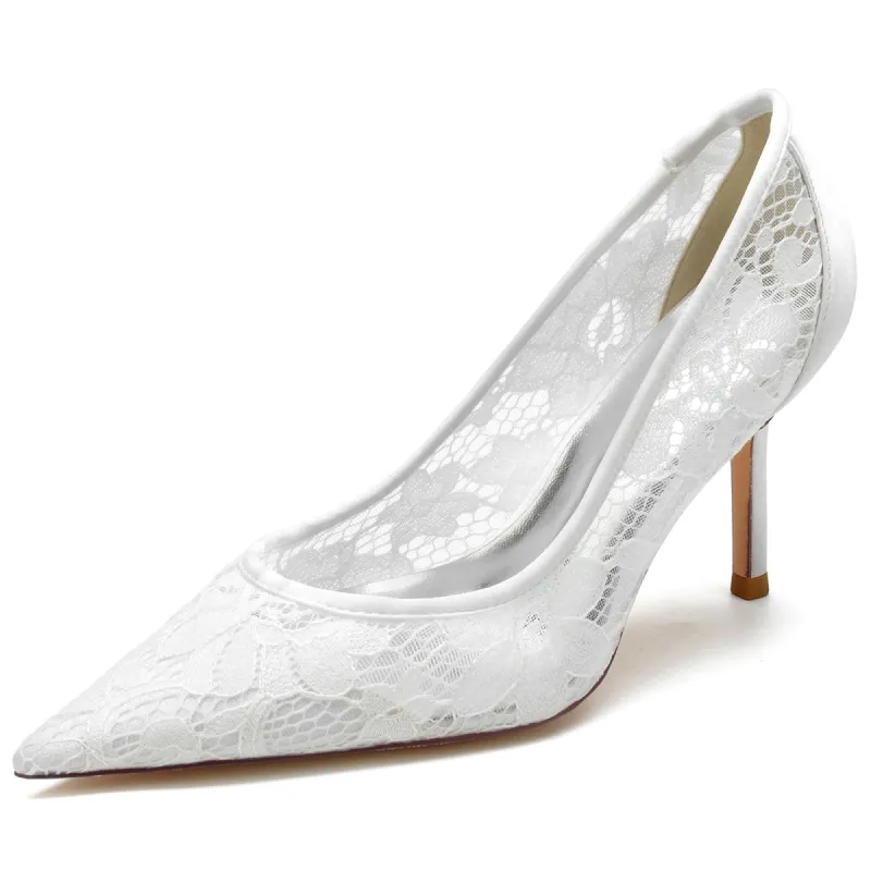 Women's Silk Satin With Lace Closed Toe Stiletto Heel Evening Shoes sold by Lavetir