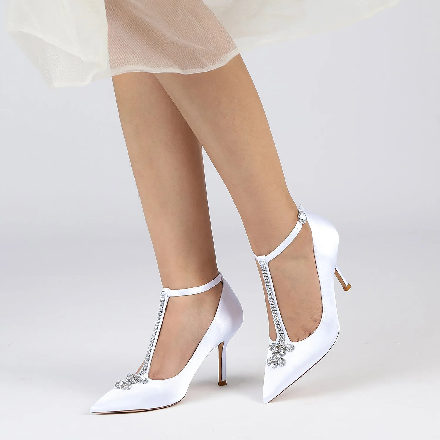 Women's Ankle Strap Silk Satin With Rhinestone Closed Toe Stiletto Heel Wedding Shoes sold by Lavetir product image thumbnail 5