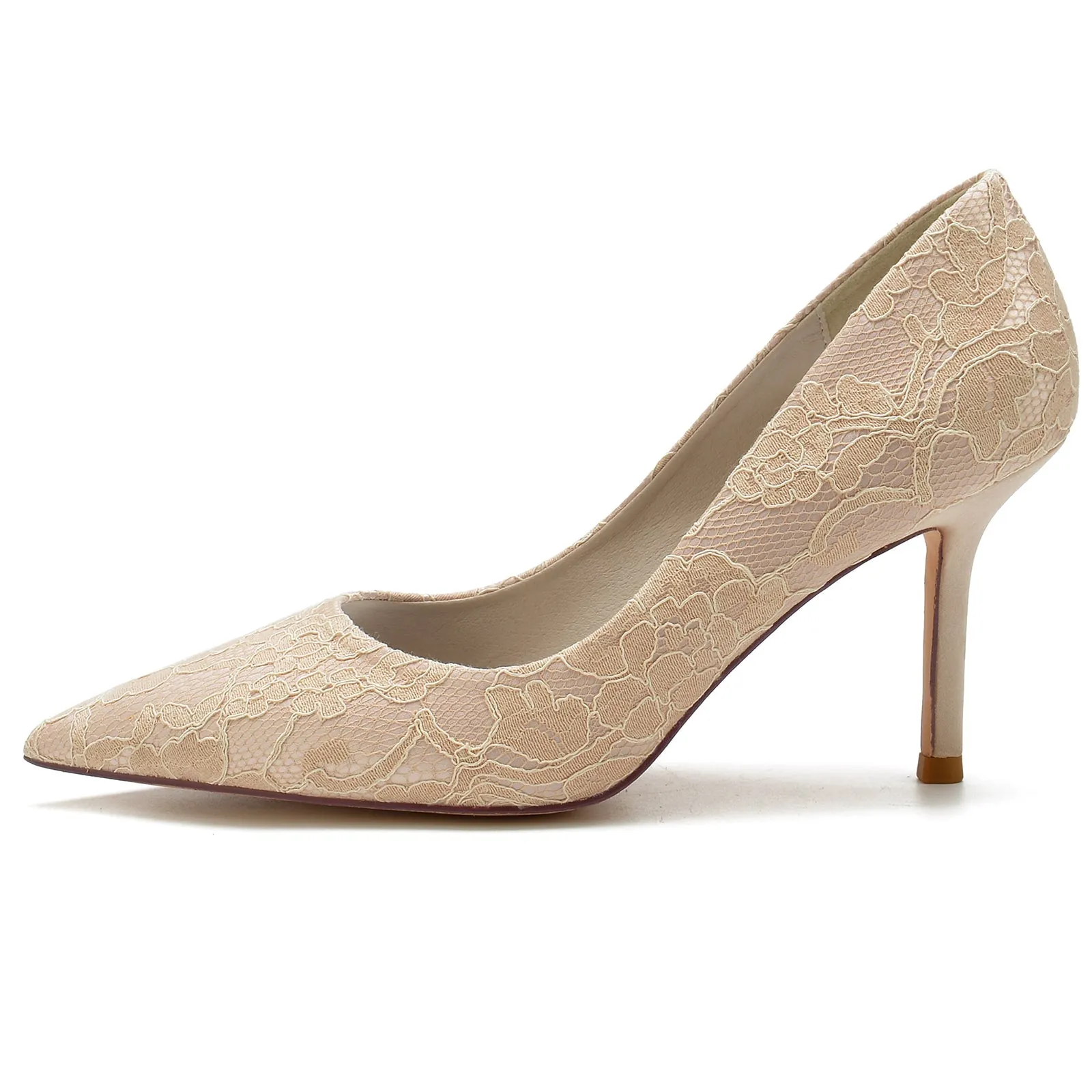 Women's Silk Satin With Lace Closed Toe Stiletto Heel Party Shoes sold by Lavetir product image thumbnail 2