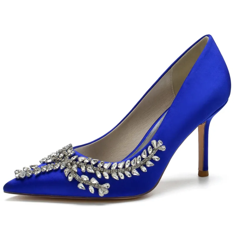Women's Silk Satin With Rhinestone Closed Toe Stiletto Heel Wedding Shoes sold by Lavetir