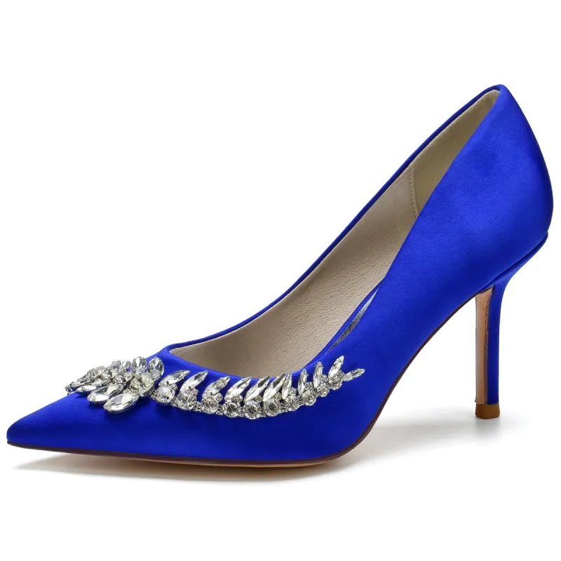 Women's Stiletto Heel Silk Satin With Rhinestone Closed Toe Evening Shoes sold by Lavetir