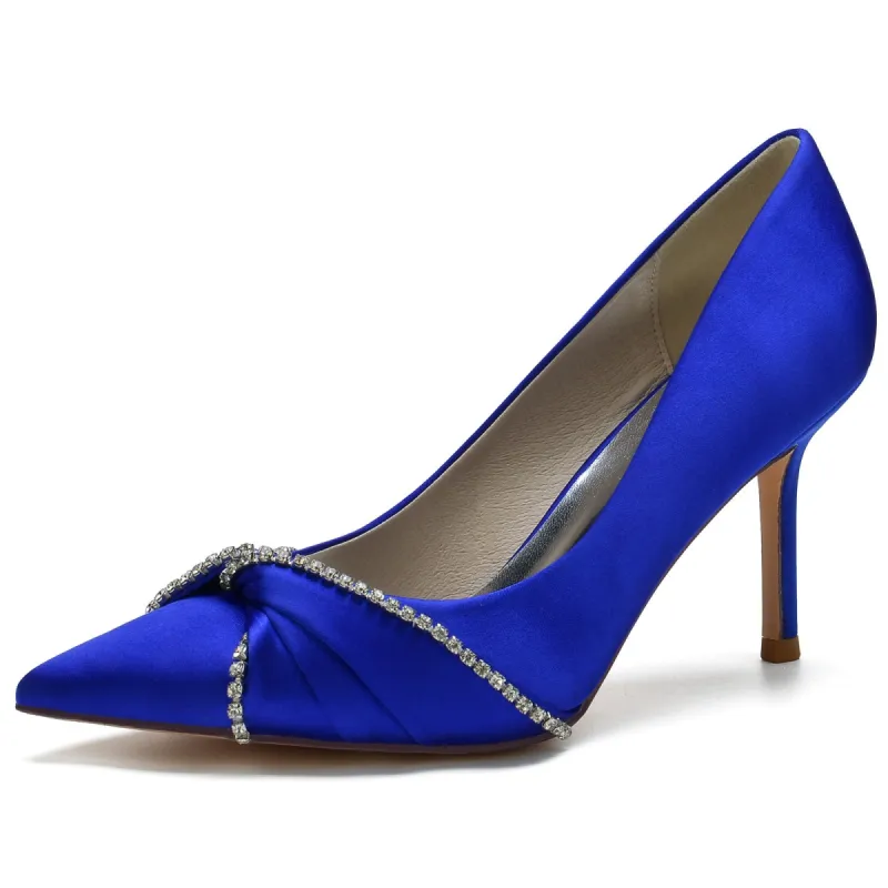Women's Silk Satin Closed Toe With Rhinestone Stiletto Heel Evening Shoes sold by Lavetir
