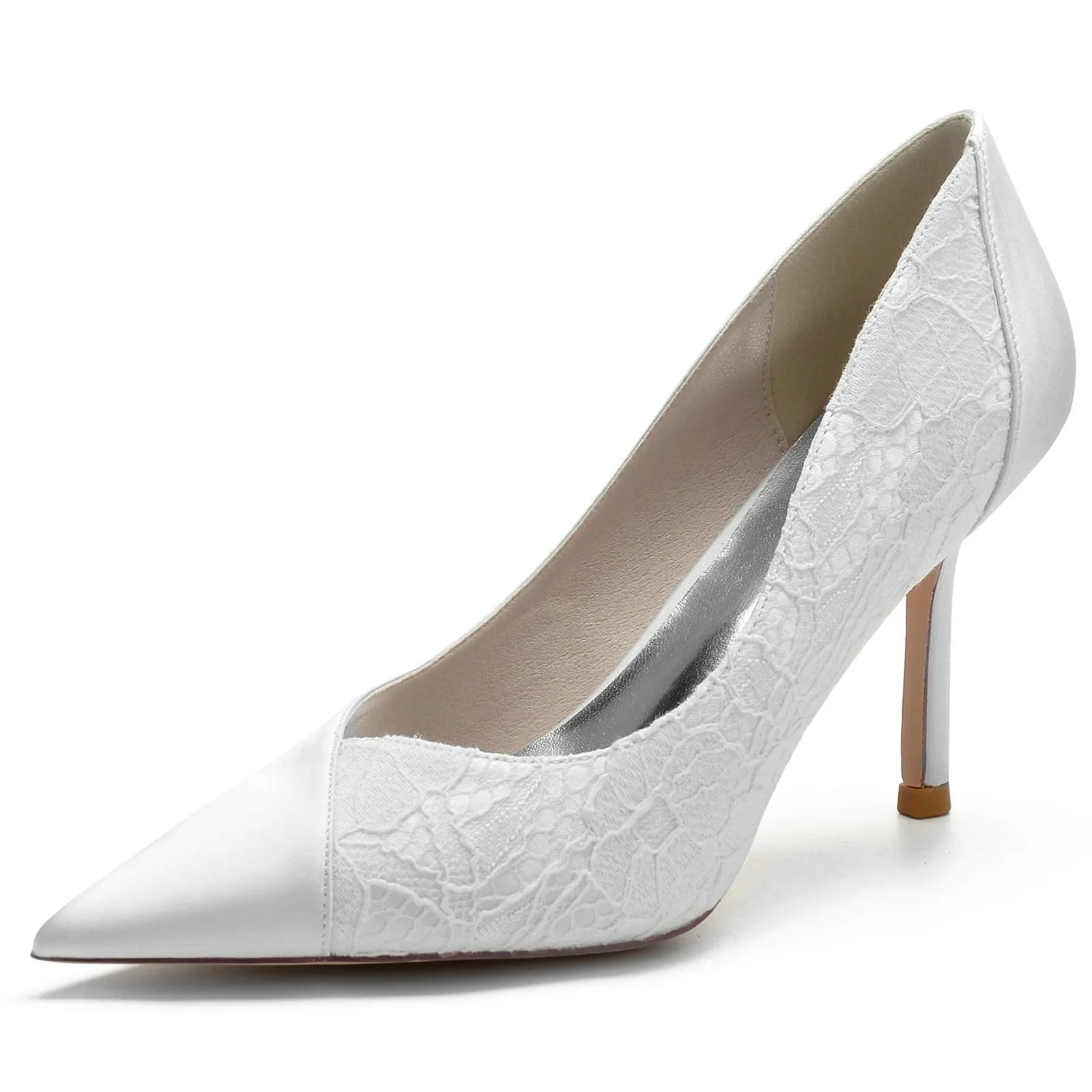 Women's Silk Satin Lace Closed Toe With Stiletto Heel Party Shoes sold by Lavetir