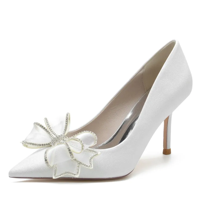 Women's Stretch Glitter With Bowknot Closed Toe Stiletto Heel Party Shoes sold by Lavetir