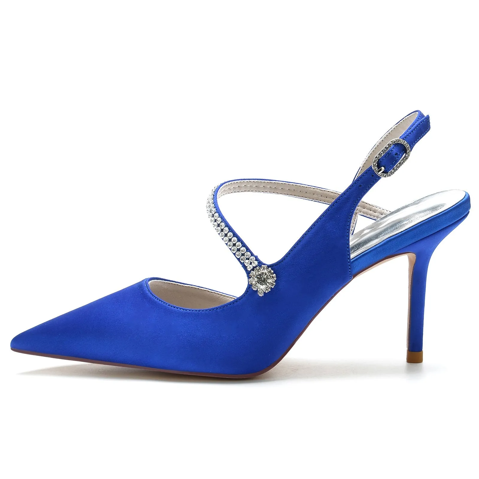 Women's Silk Satin With Closed Toe Stiletto Heel Ankle Strap Rhinestone Evening Shoes sold by Lavetir product image thumbnail 2