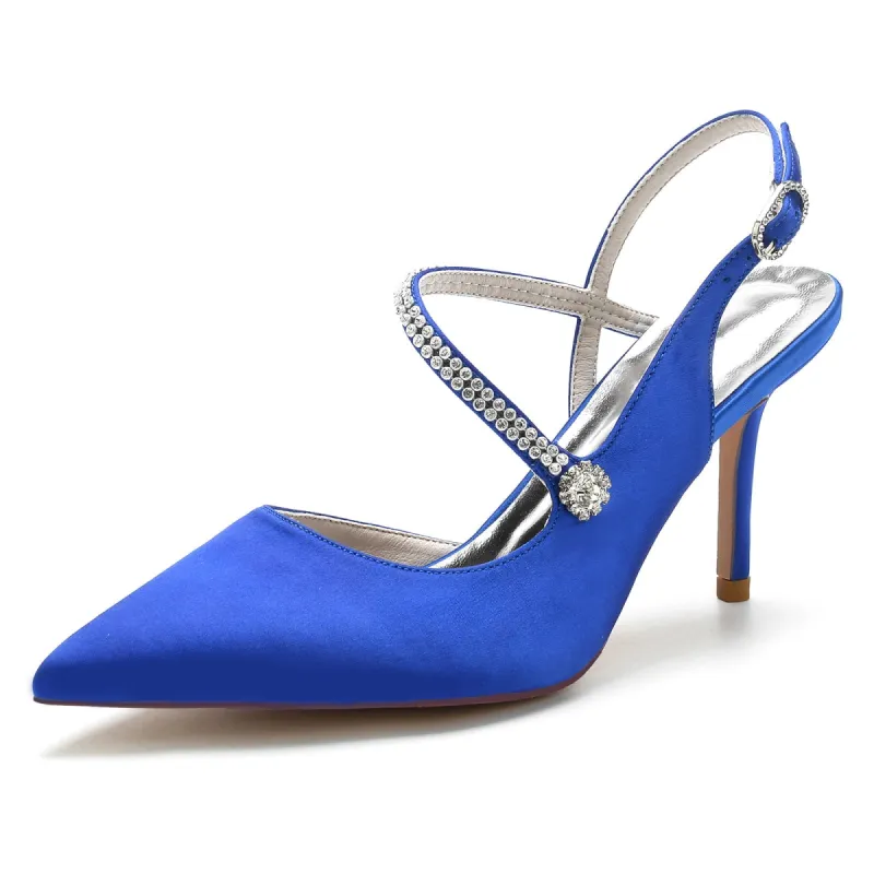 Women's Silk Satin With Closed Toe Stiletto Heel Ankle Strap Rhinestone Evening Shoes sold by Lavetir