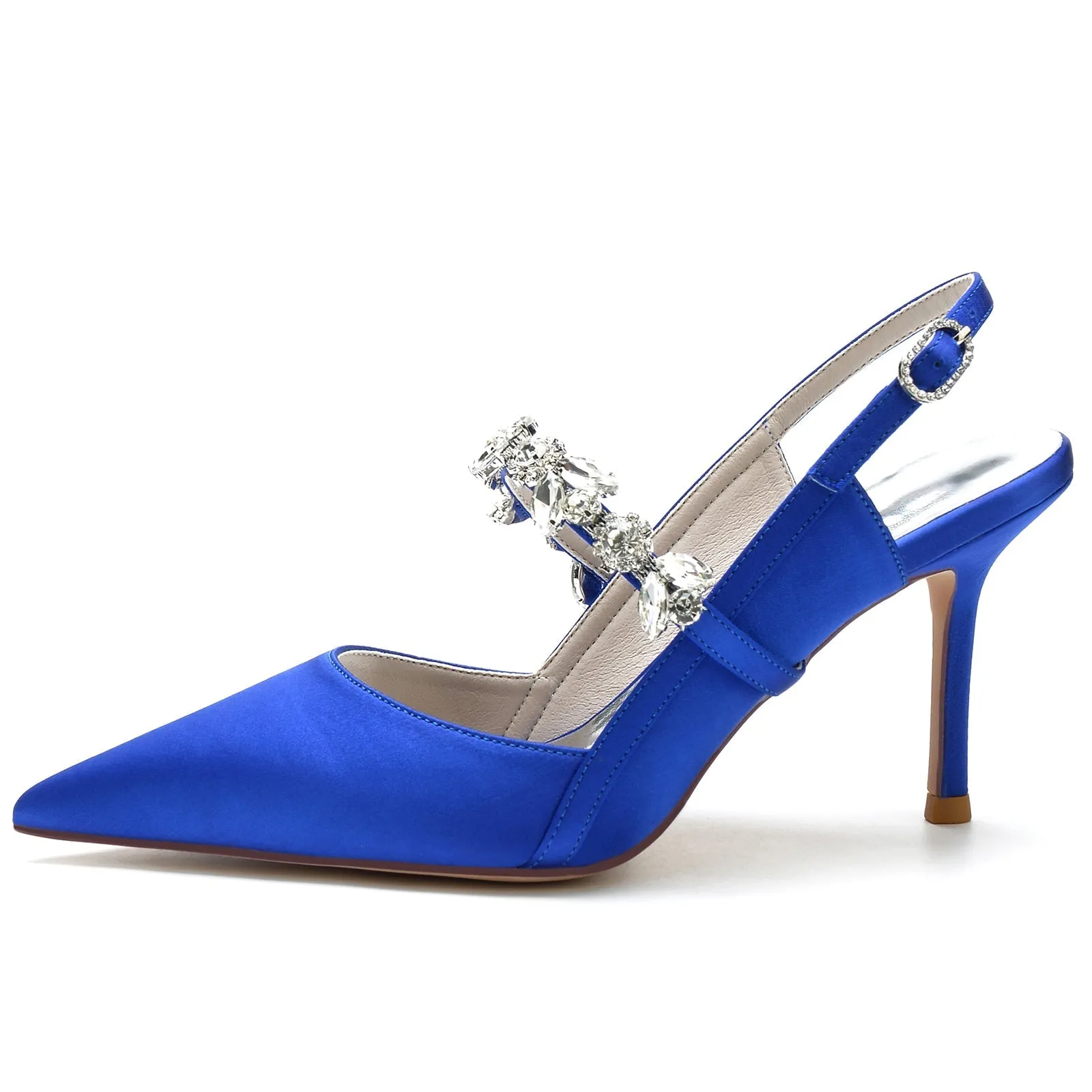Women's Stiletto Heel Silk Satin With Ankle Strap Rhinestone Closed Toe Party Shoes sold by Lavetir product image thumbnail 2