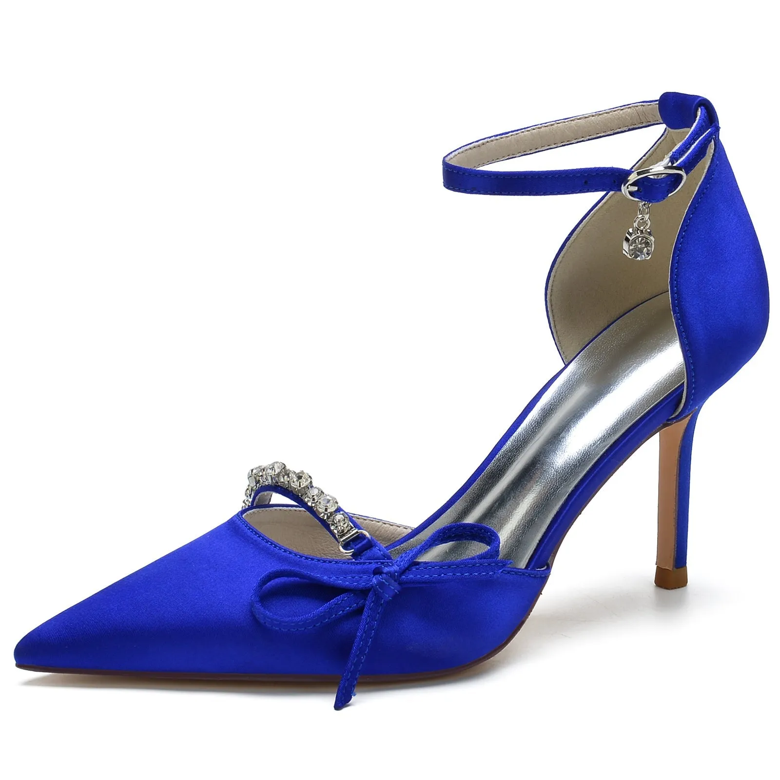 Women's Ankle Strap Silk Satin With Bowknot Rhinestone Closed Toe Stiletto Heel Evening Shoes sold by Lavetir