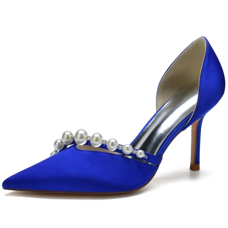 Women's Silk Satin With Pearl Closed Toe Stiletto Heel Evening Shoes sold by Lavetir