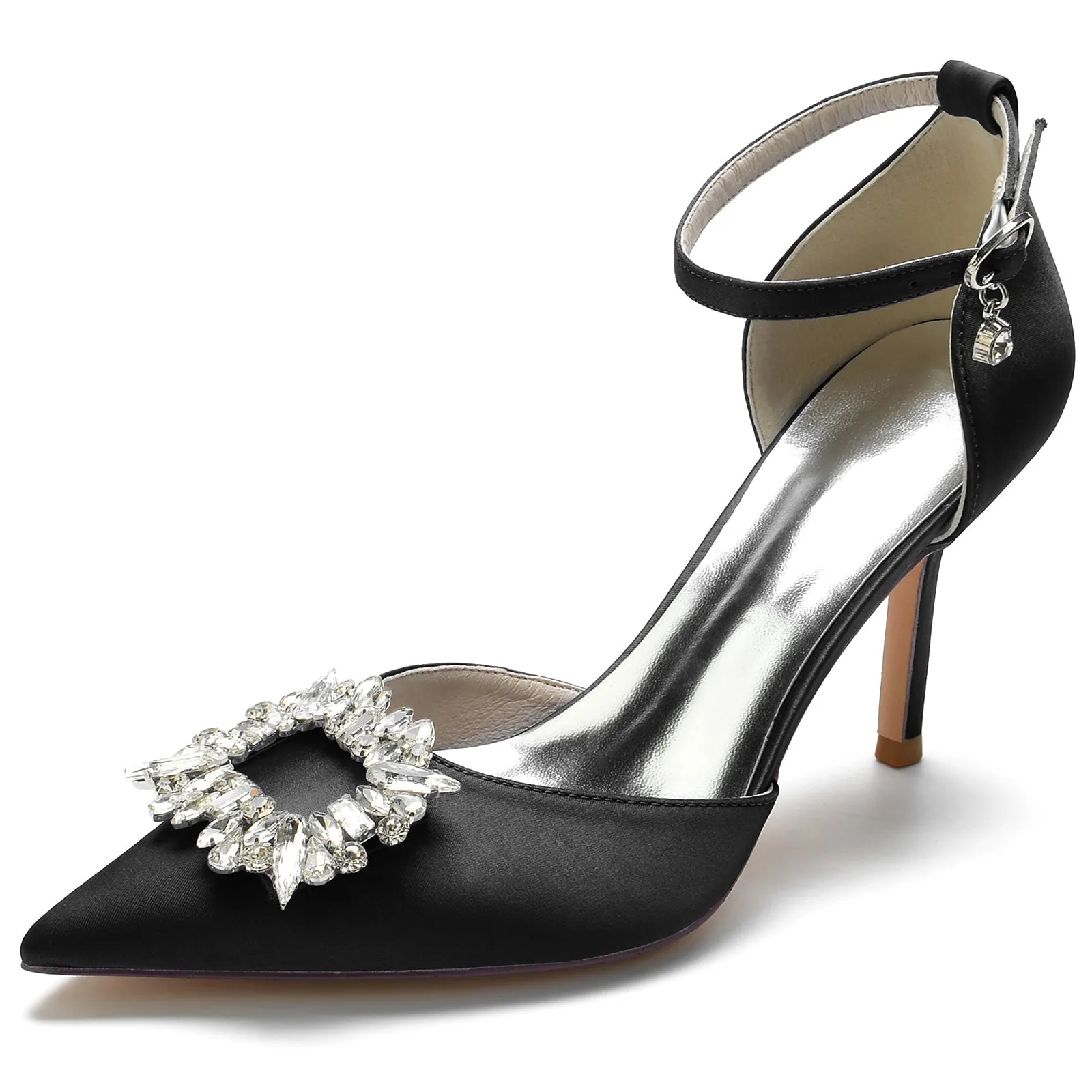 Women's Ankle Strap Silk Satin With Rhinestone Closed Toe Stiletto Heel Party Shoes sold by Lavetir