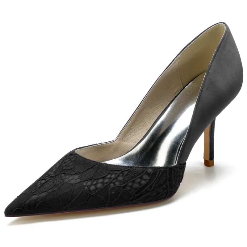 Women's Silk Satin Lace Closed Toe With Stiletto Heel Evening Shoes sold by Lavetir