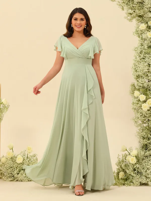 A-Line/Princess V-Neck Plus Size Bridesmaid Dresses with Ruffles sold by Lavetir