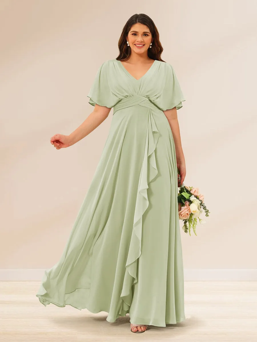A-Line/Princess V-Neck Short Sleeves Plus Size Bridesmaid Dresses with Pockets sold by Lavetir product image thumbnail 3