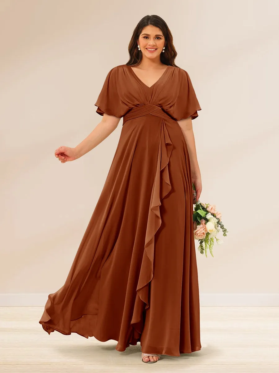 A-Line/Princess V-Neck Short Sleeves Plus Size Bridesmaid Dresses with Pockets sold by Lavetir product image thumbnail 5