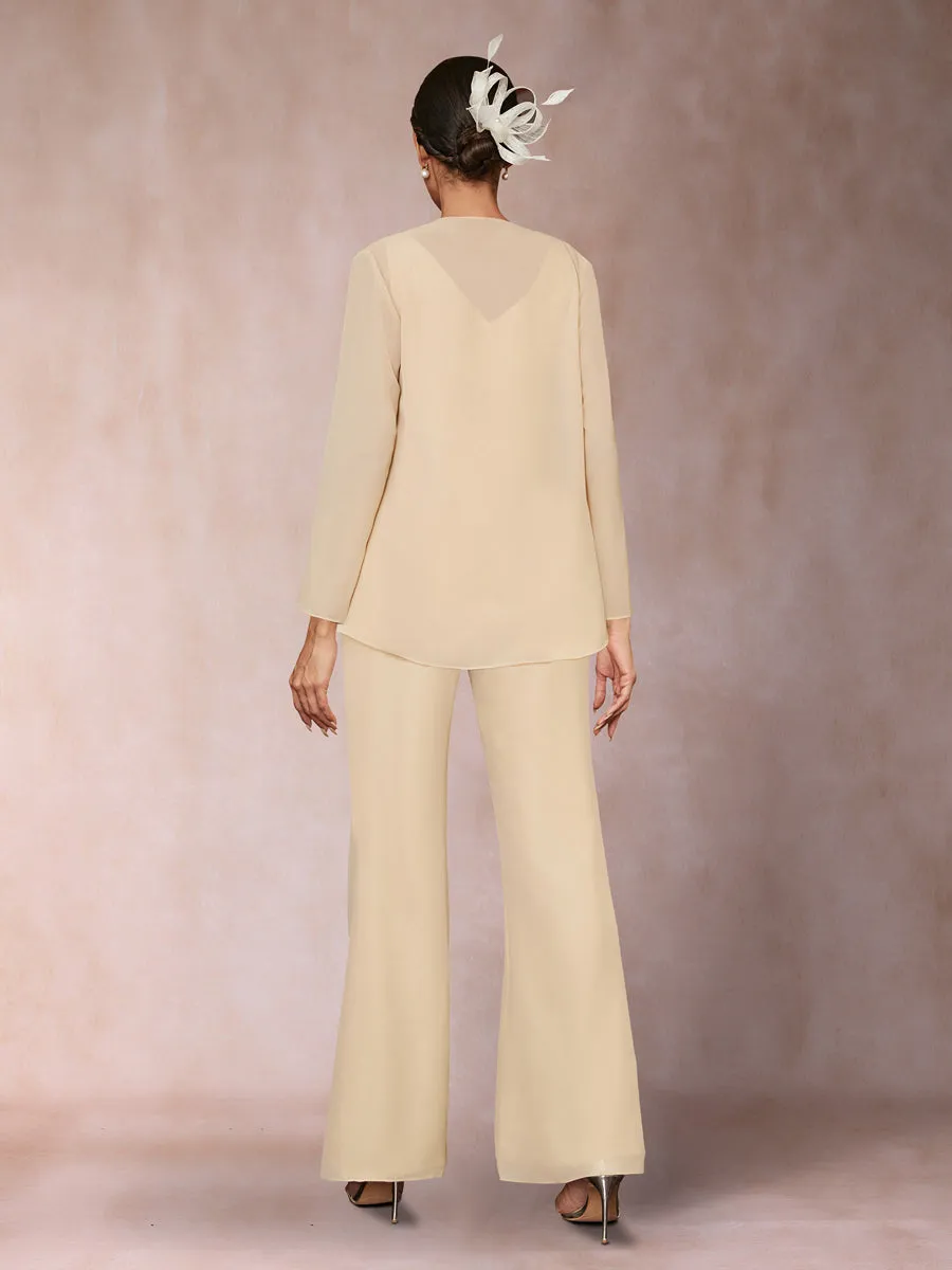 Chiffon Sequins V-Neck Long Sleeves 3 Pieces Pantsuits with Jacket sold by Lavetir product image thumbnail 2