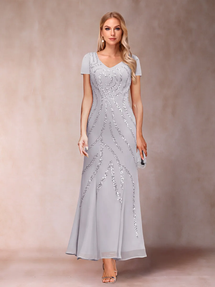 Sheath/Column V-Neck Ankle-Length Evening Dresses With Jacket & Sequins sold by Lavetir product image thumbnail 3