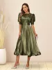 A-Line/Princess V-Neck Puffy Sleeves Tea-Length Evening Dresses sold by Lavetir