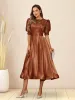 A-Line/Princess V-Neck Puffy Sleeves Tea-Length Evening Dresses sold by Lavetir