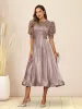 A-Line/Princess V-Neck Puffy Sleeves Tea-Length Evening Dresses sold by Lavetir