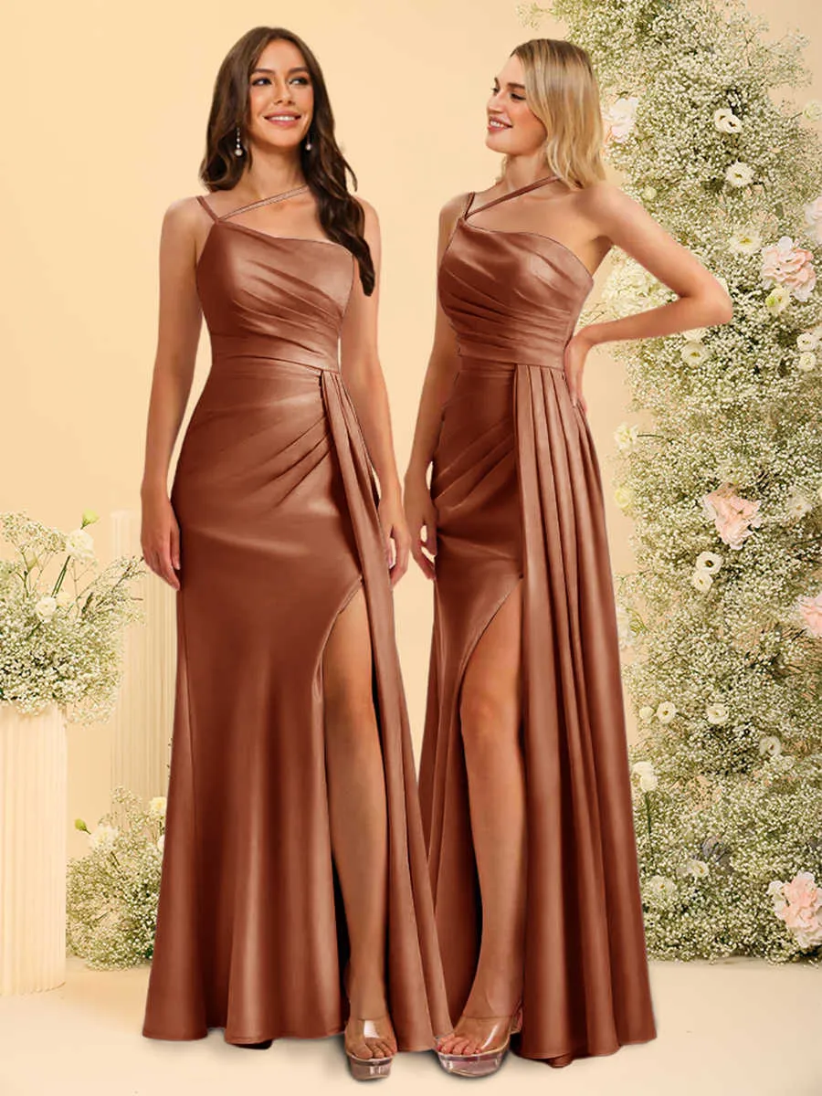 Sheath/Column One-Shoulder Long Bridesmaid Dresses with Split Side sold by Lavetir product image thumbnail 4