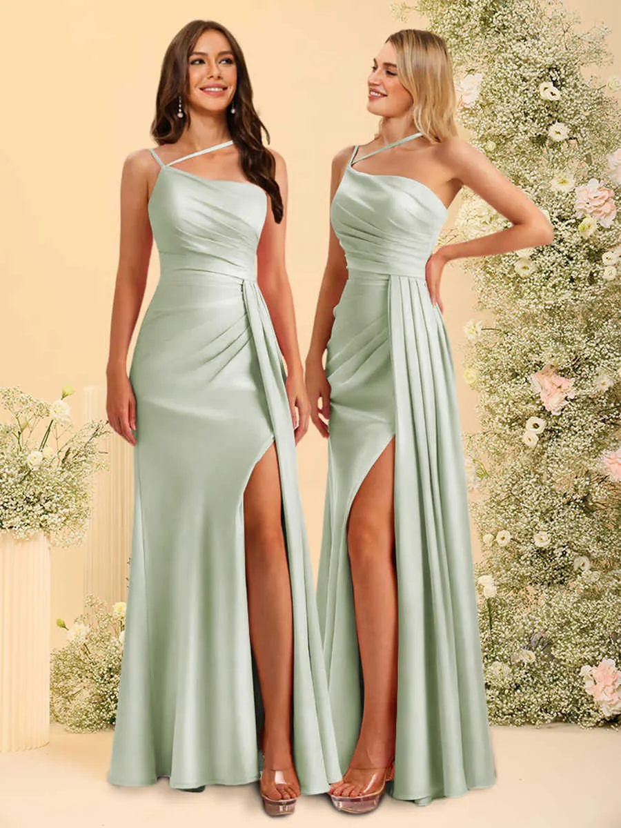 Sheath/Column One-Shoulder Long Bridesmaid Dresses with Split Side sold by Lavetir