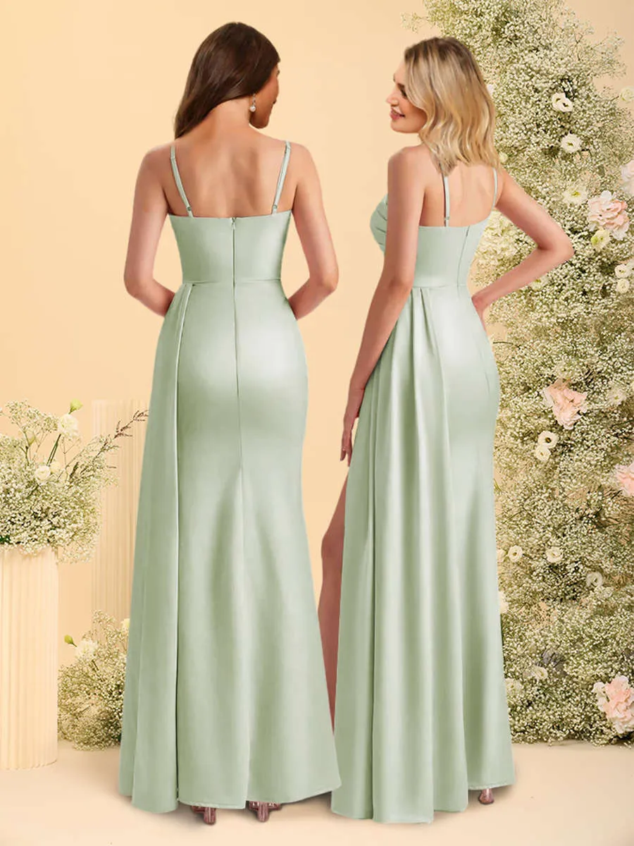 Sheath/Column One-Shoulder Long Bridesmaid Dresses with Split Side sold by Lavetir product image thumbnail 2