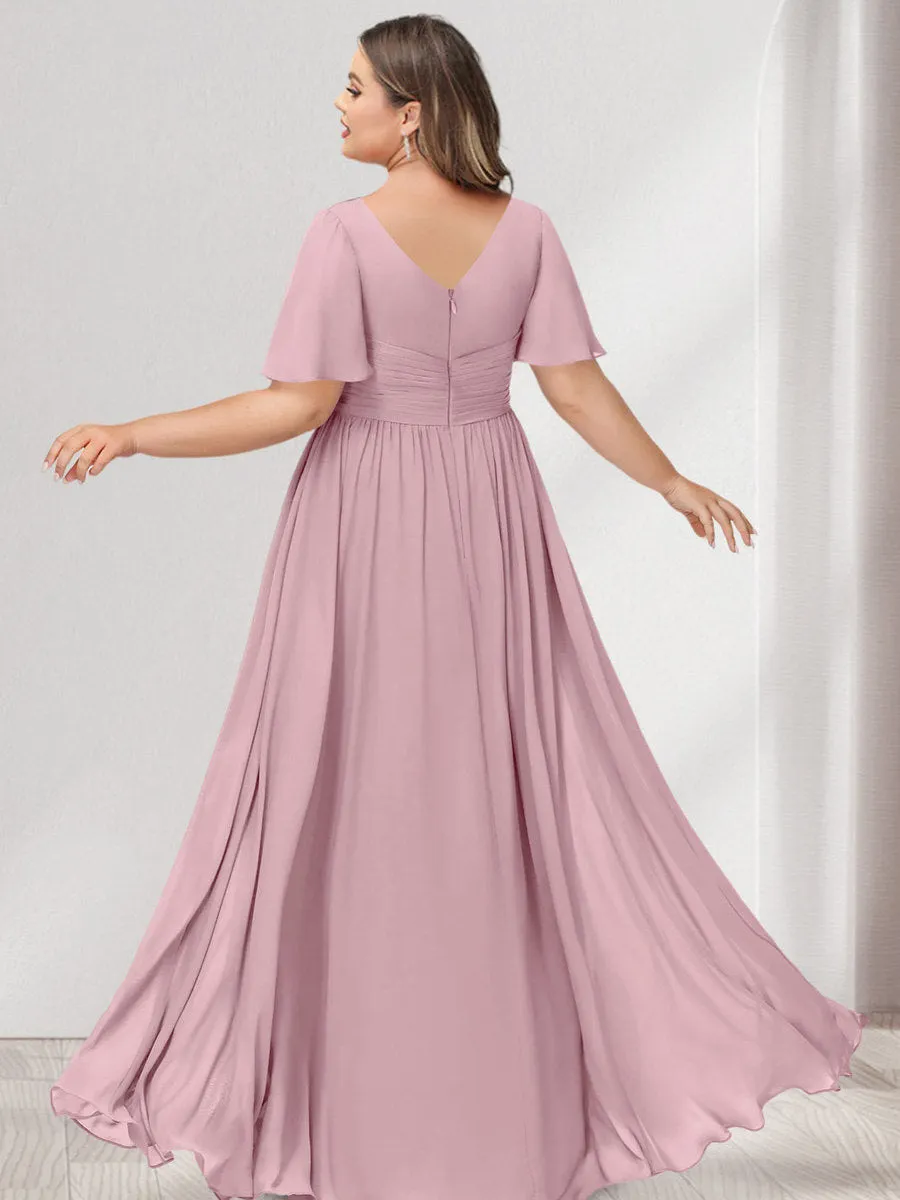 A-Line/Princess V-Neck Half Sleeves Chiffon Plus Size Bridesmaid Dresses with Pockets sold by Lavetir product image thumbnail 2