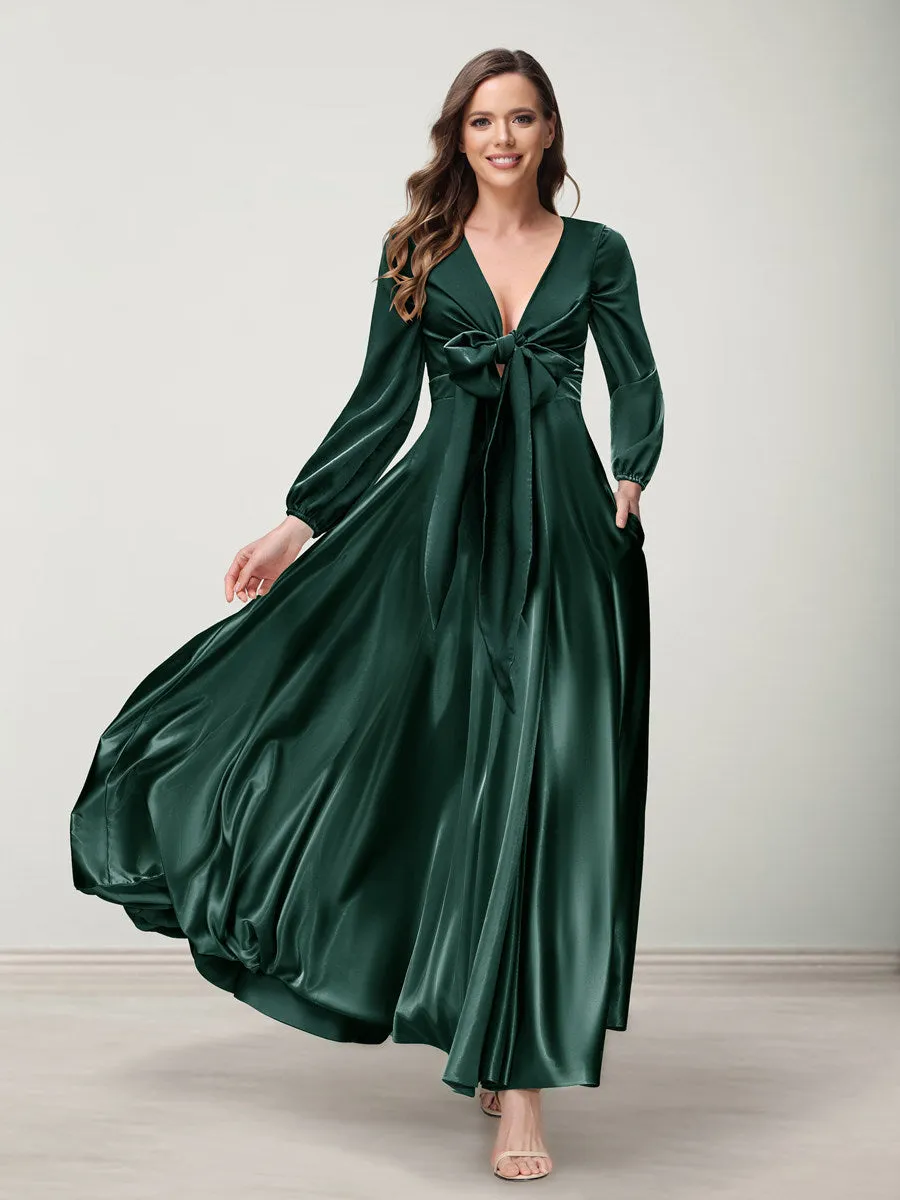 A-Line/Princess V-Neck Long Sleeves Bridesmaid Dresses with Pockets sold by Lavetir