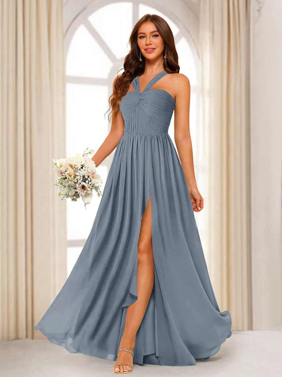 A-Line/Princess Halter Long Bridesmaid Dresses with Split Side sold by Lavetir product image thumbnail 4