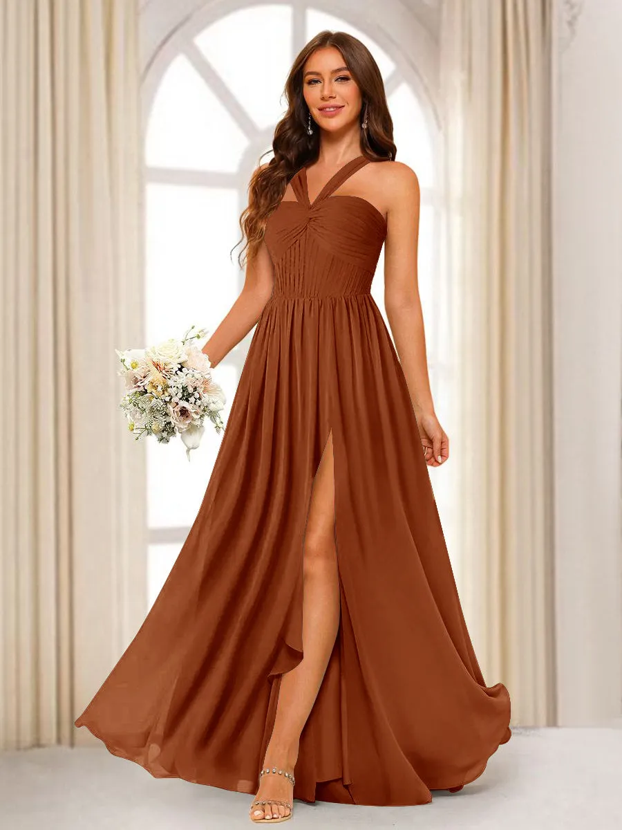 A-Line/Princess Halter Long Bridesmaid Dresses with Split Side sold by Lavetir product image thumbnail 5