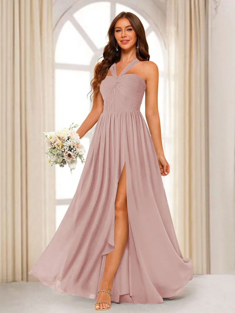 A-Line/Princess Halter Long Bridesmaid Dresses with Split Side sold by Lavetir product image thumbnail 3