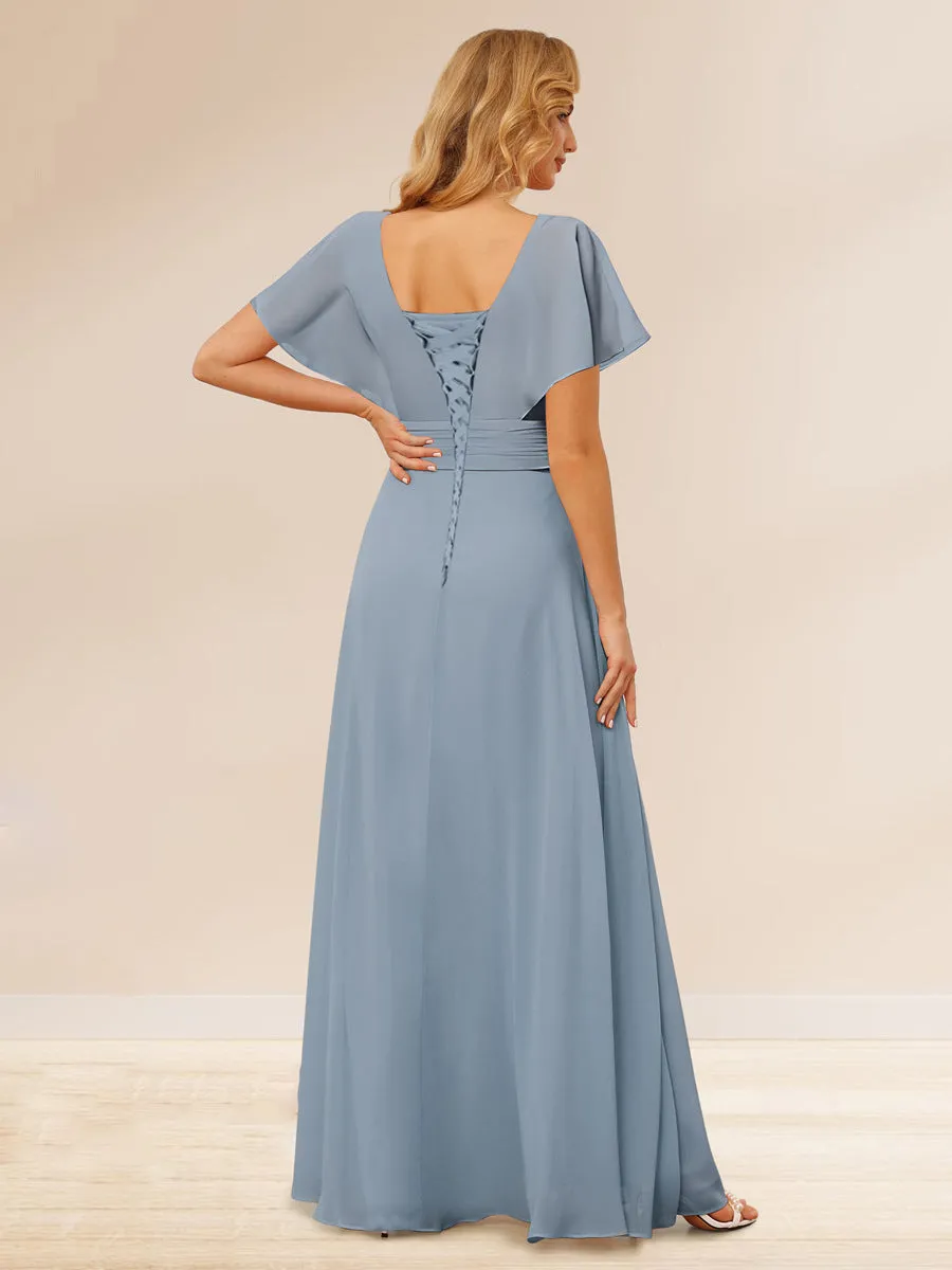 A-Line/Princess V-Neck Long Bridesmaid Dresses with Ruffles sold by Lavetir product image thumbnail 2