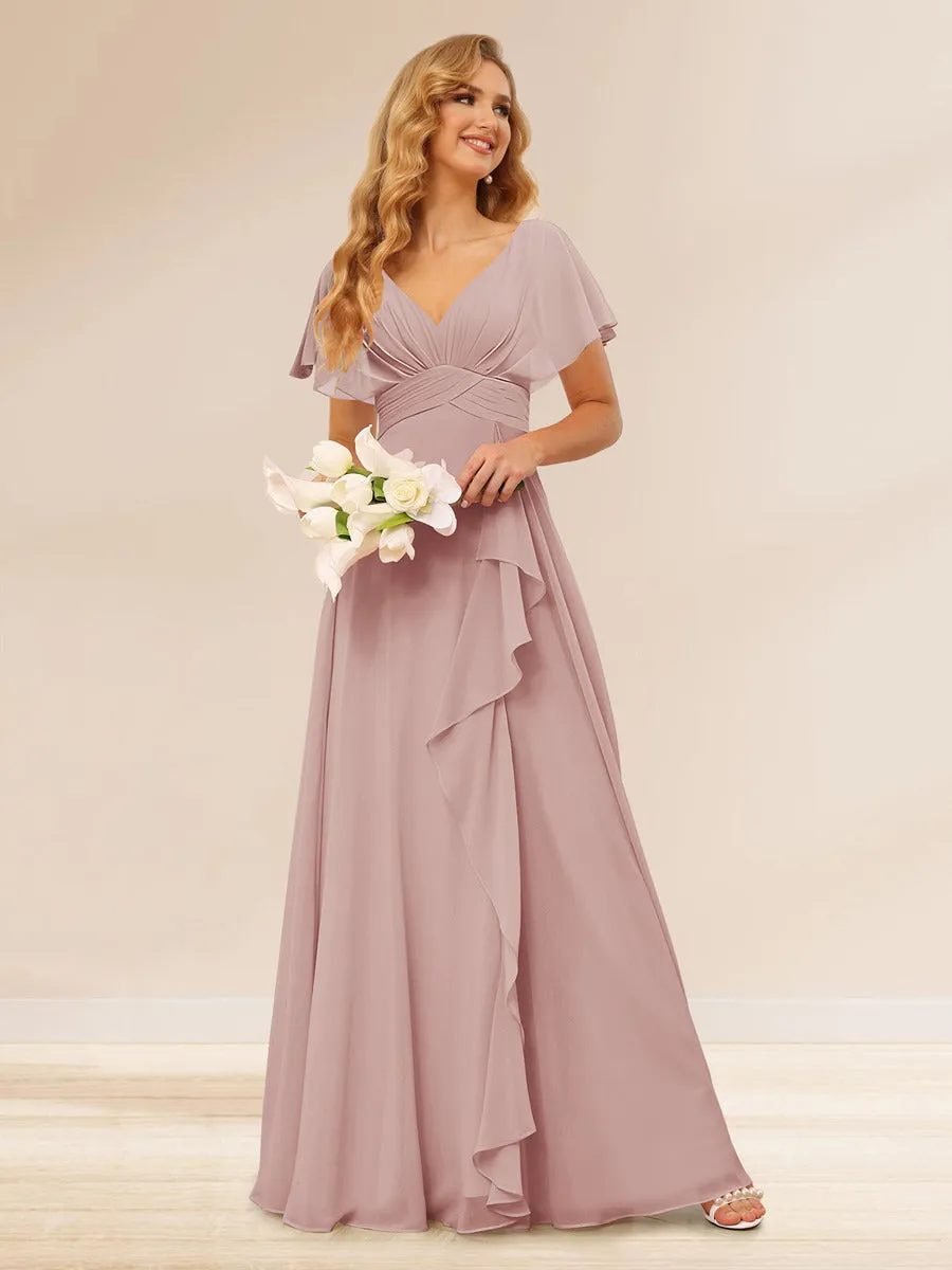 A-Line/Princess V-Neck Long Bridesmaid Dresses with Ruffles sold by Lavetir product image thumbnail 3