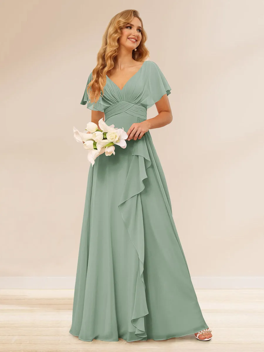 A-Line/Princess V-Neck Long Bridesmaid Dresses with Ruffles sold by Lavetir product image thumbnail 4