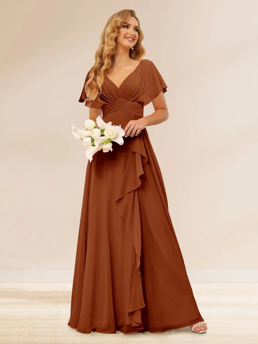A-Line/Princess V-Neck Long Bridesmaid Dresses with Ruffles sold by Lavetir product image thumbnail 5