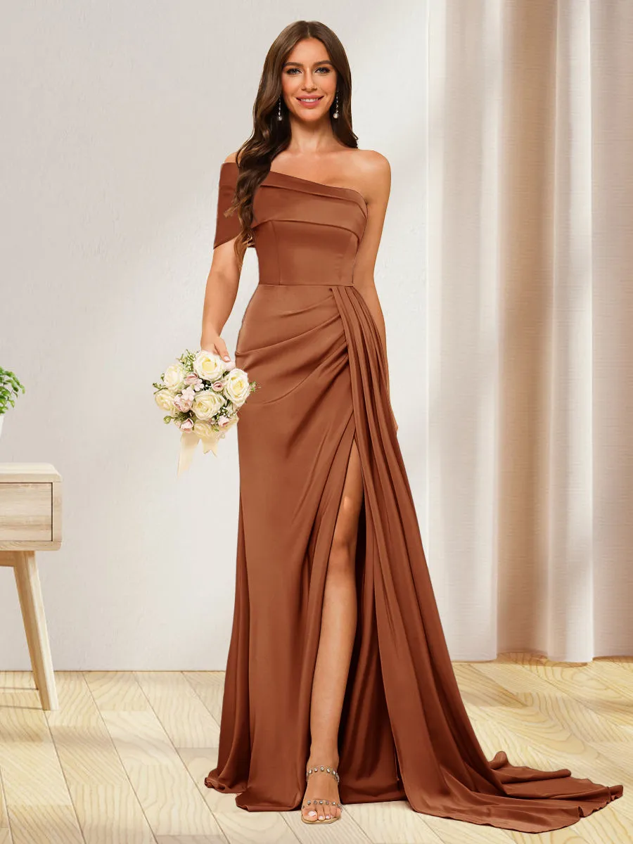 Sheath/Column One-Shoulder Long Formal Dresses with Split Side sold by Lavetir product image thumbnail 4