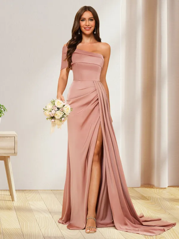Sheath/Column One-Shoulder Long Formal Dresses with Split Side sold by Lavetir