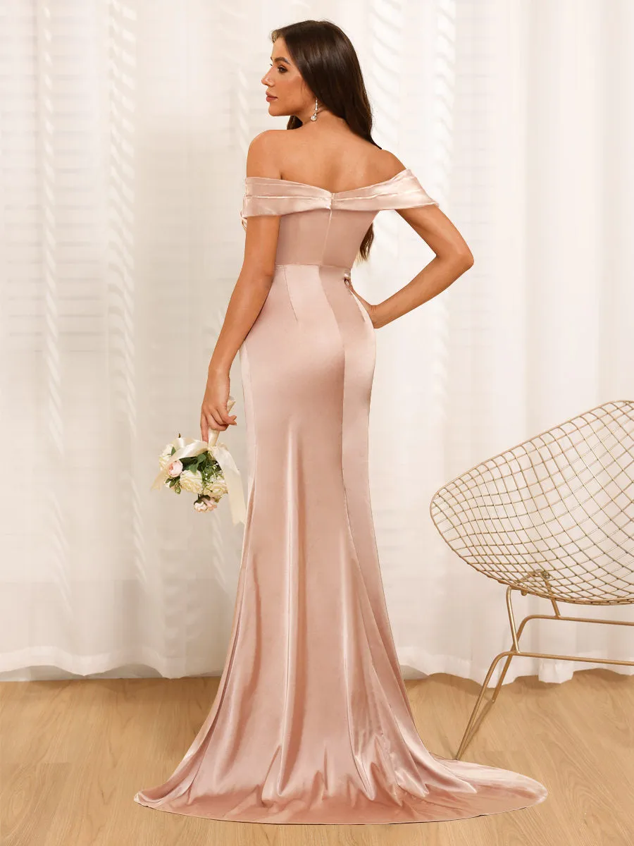 Sheath/Column Off-The-Shoulder Long Formal Dresses with Split Side & Ruched sold by Lavetir product image thumbnail 2
