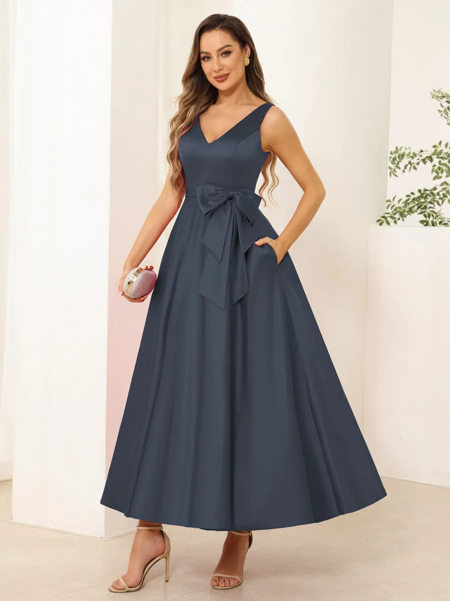 A-Line/Princess V Neck Sleeveless Long Evening Dresses with Bow Knot sold by Lavetir product image thumbnail 4