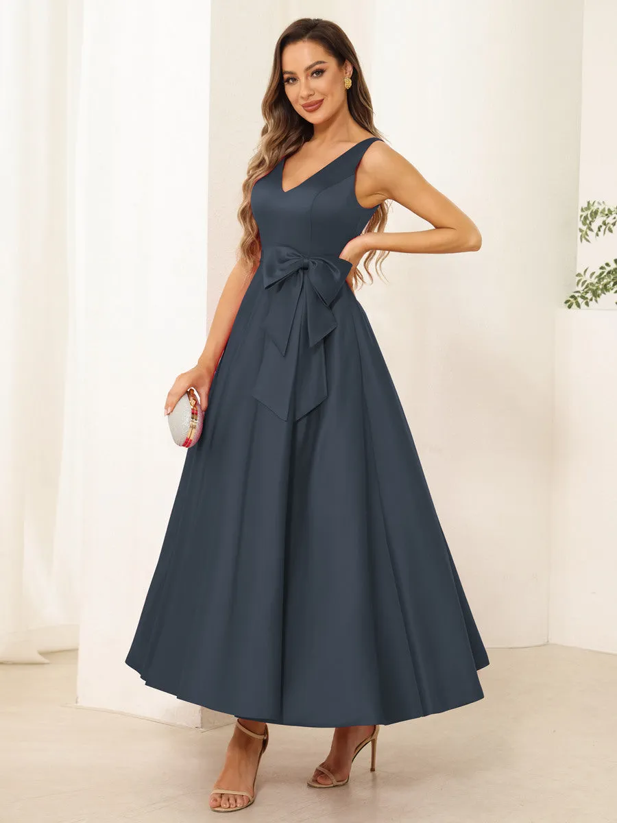A-Line/Princess V Neck Sleeveless Long Evening Dresses with Bow Knot sold by Lavetir