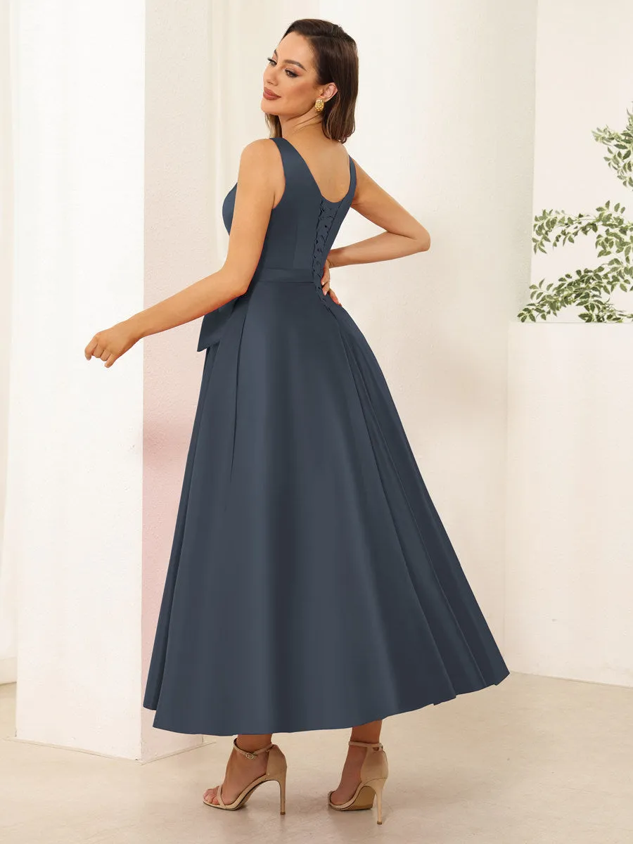 A-Line/Princess V Neck Sleeveless Long Evening Dresses with Bow Knot sold by Lavetir product image thumbnail 2