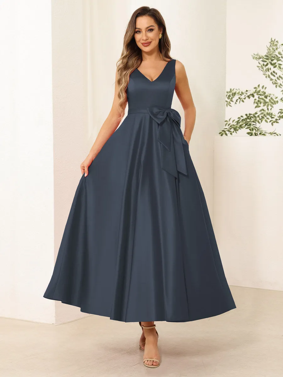 A-Line/Princess V Neck Sleeveless Long Evening Dresses with Bow Knot sold by Lavetir product image thumbnail 3