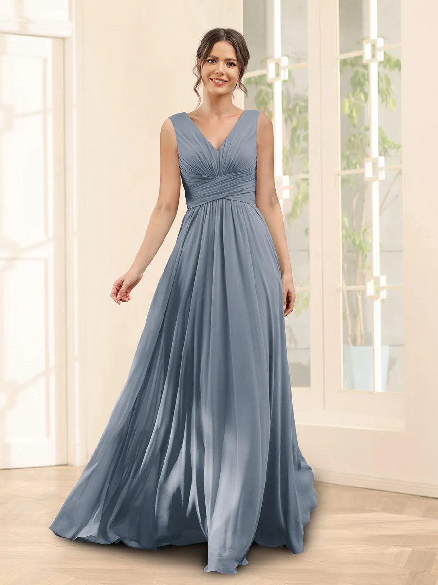 A-Line V-Neck Sleeveless Chiffon Bridesmaid Dresses With Pockets sold by Lavetir product image thumbnail 4