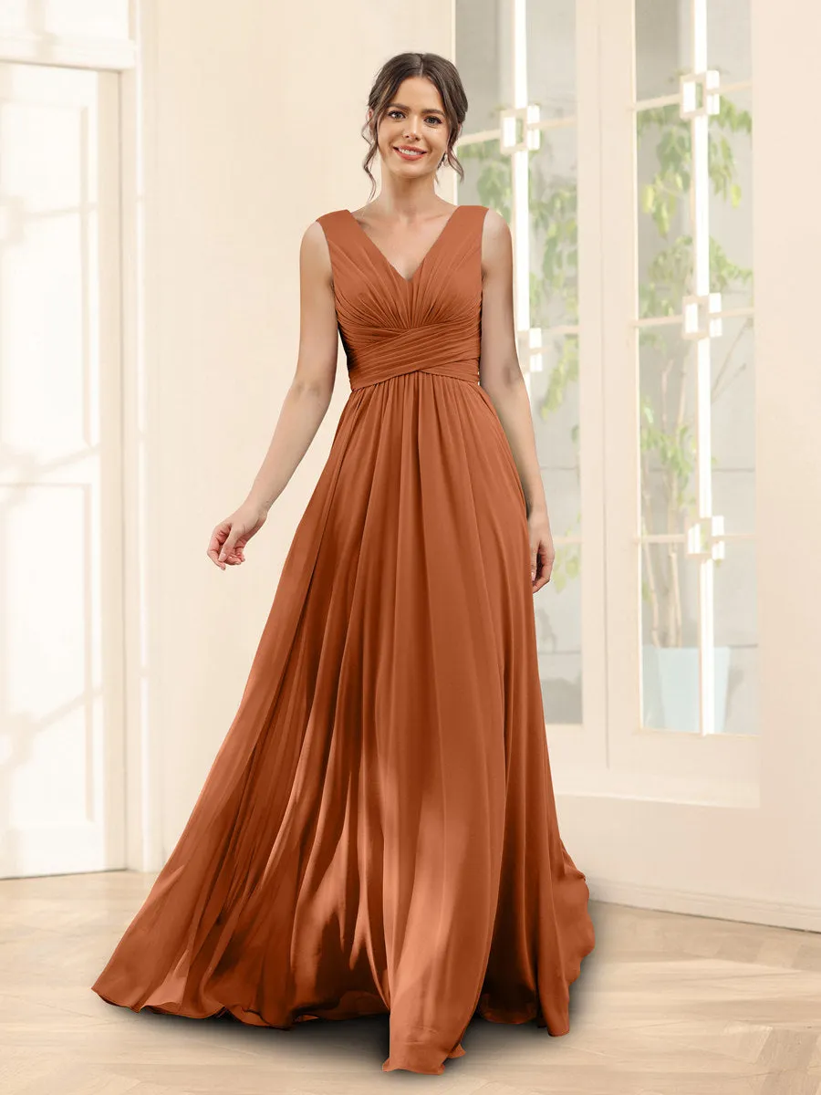A-Line V-Neck Sleeveless Chiffon Bridesmaid Dresses With Pockets sold by Lavetir