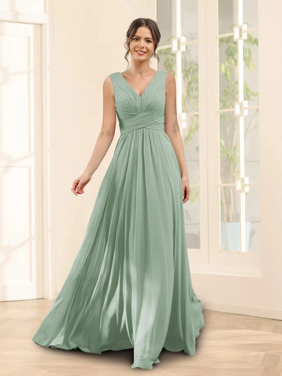 A-Line V-Neck Sleeveless Chiffon Bridesmaid Dresses With Pockets sold by Lavetir product image thumbnail 5